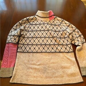 NIC+ZOE Beige and Pink Turtleneck Sweater